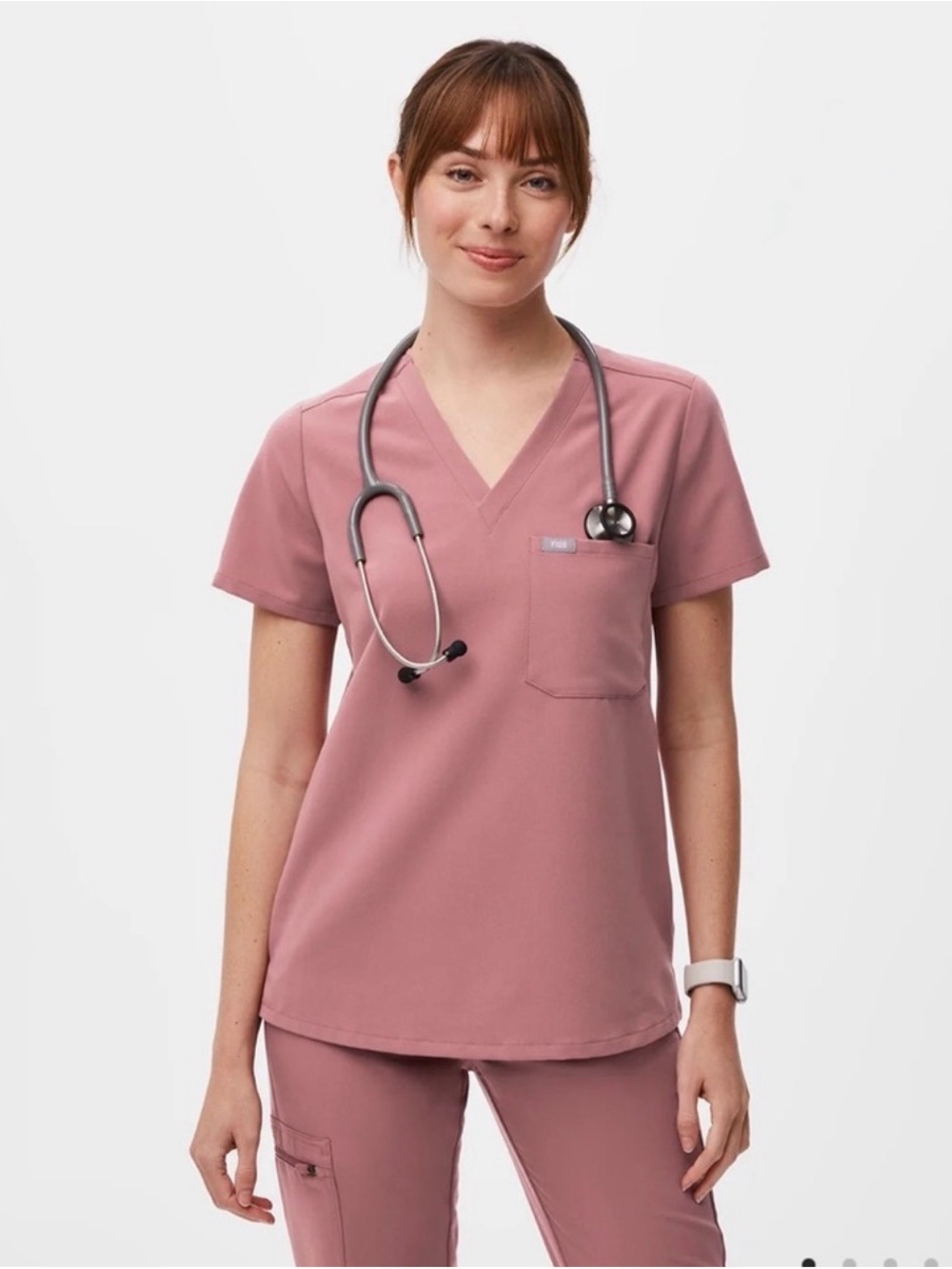 Figs Women's V-Neck Scrub Top in Mauve Pink